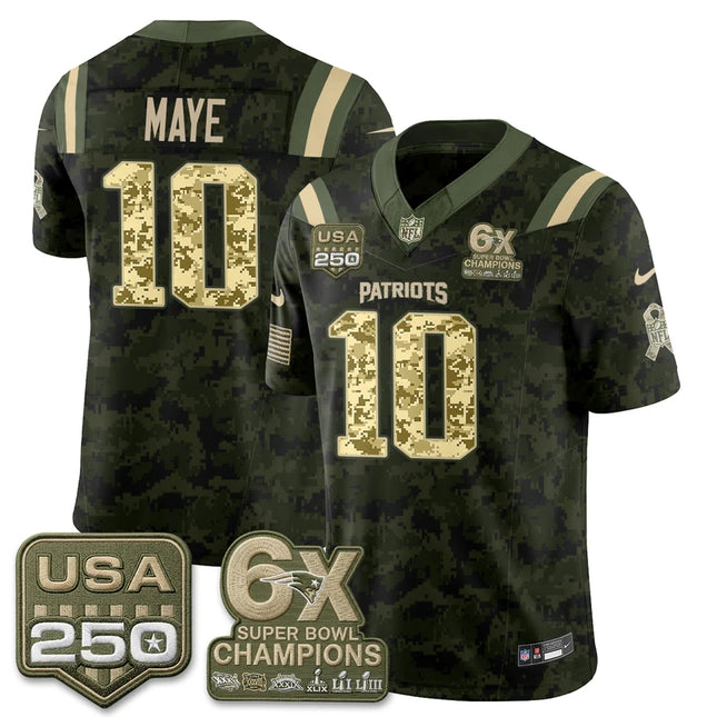 Drake Maye New England Patriots 2026 Salute to Service Edition Vapor Jersey - Camo