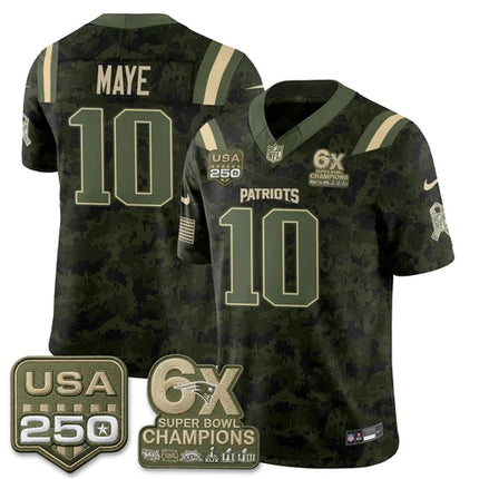 Drake Maye New England Patriots 2026 Salute to Service Edition Vapor Jersey - Camo
