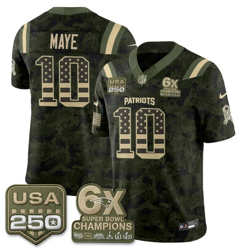 Drake Maye New England Patriots 2026 Salute to Service Edition Vapor Jersey - Camo Flag
