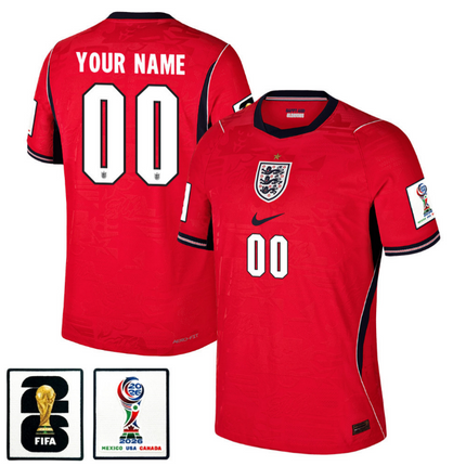 Custom Name England National Team 2026 x World Cup Patch Away Jersey - Red
