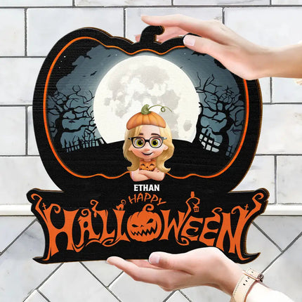 Family Costume Happy Halloween - Personalized Custom Shaped Wood Sign