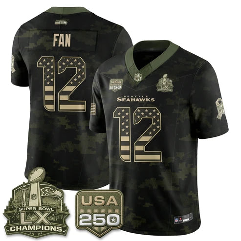 Fan Seattle Seahawks 2026 Salute to Service Edition Vapor Jersey - Camo Flag