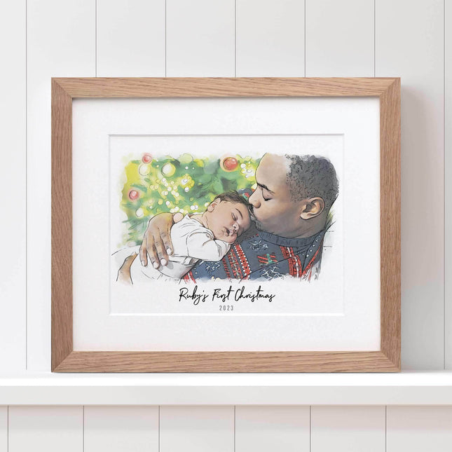 Baby's Christmas Watercolour Illustration - Custom Portrait Art