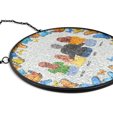 Floral Frame Grandma Mother And Children - Personalized Stained Glass Window Hanging Suncatcher