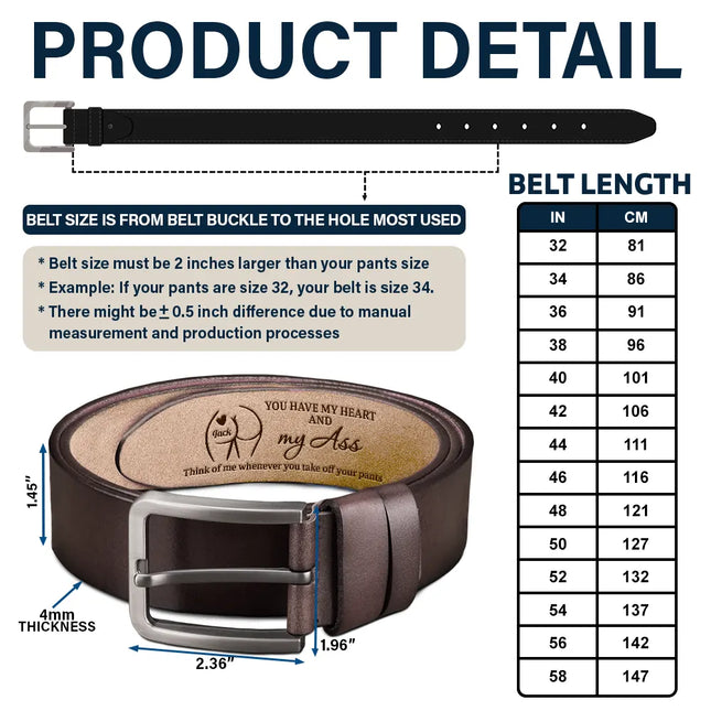 Funny Couple You Have My Heart - Personalized Engraved Leather Belt