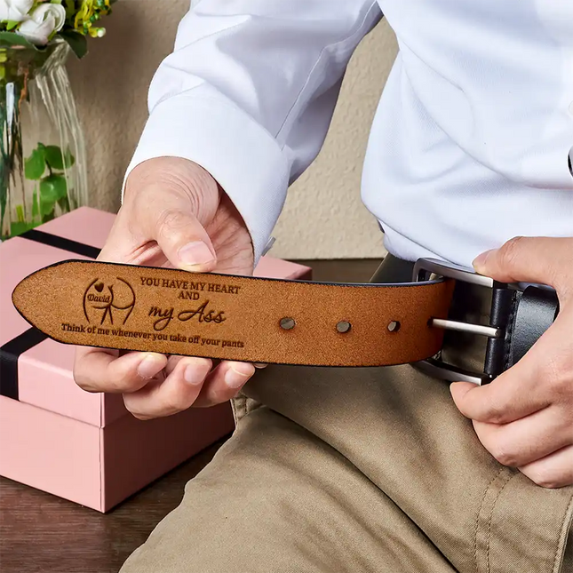 Funny Couple You Have My Heart - Personalized Engraved Leather Belt