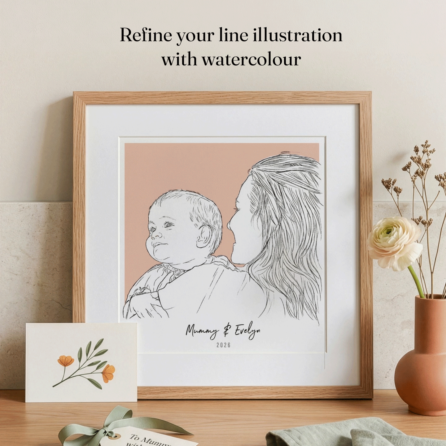 Mummy and Me Colour Block People Line Portrait - Custom Portrait Art