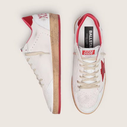 Men's Golden Goose Ball Star Gold Laminated White Red Sneakers