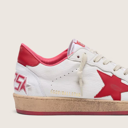 Men's Golden Goose Ball Star Gold Laminated White Red Sneakers
