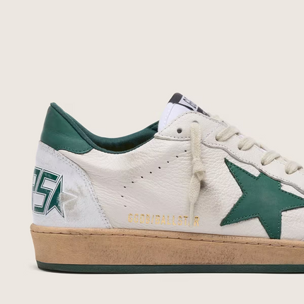 Men's Golden Goose Ball Star Gold Laminated White Green Sneakers