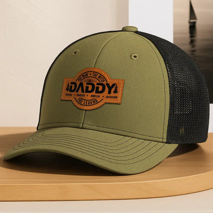 Forest Cool Dad Papa Grandpa The Man The Myth The Legend - Personalized Leather Patch Hat