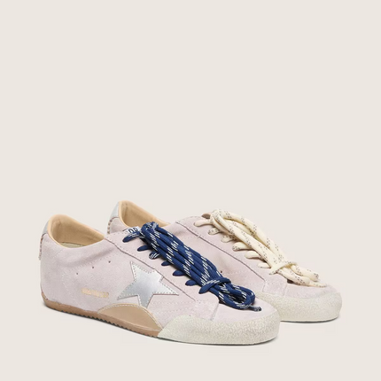 Men's Golden Goose Deluxe Brand Super-Star Pink Suede With Silver Star Sneakers