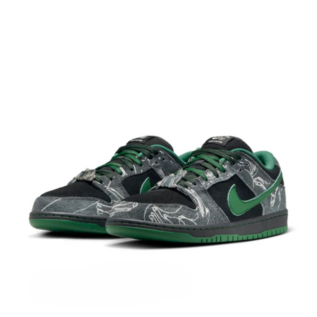 Men's Nike x There Skateboard SB Dunk Low Pro Anthracite Gorge Green Shoes