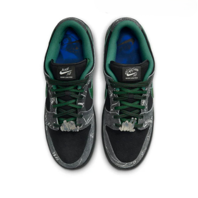 Men's Nike x There Skateboard SB Dunk Low Pro Anthracite Gorge Green Shoes