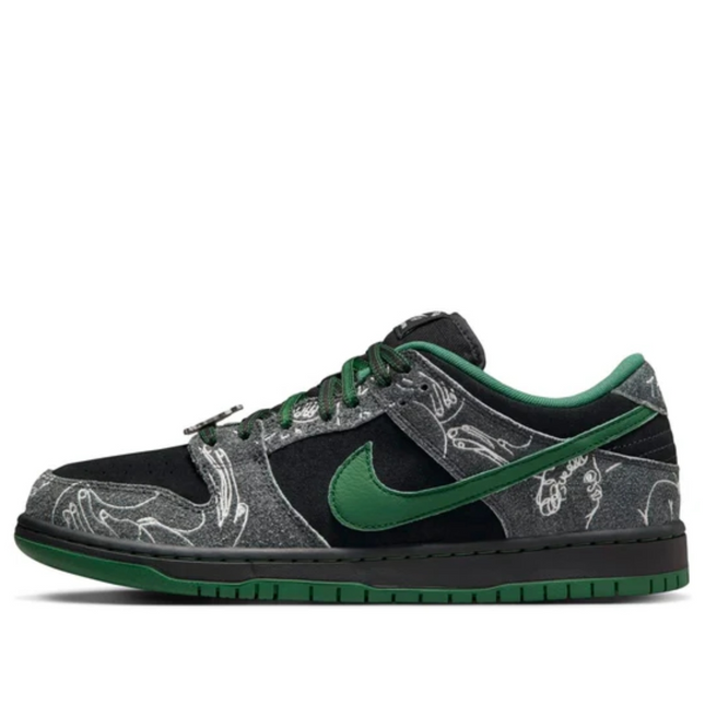 Men's Nike x There Skateboard SB Dunk Low Pro Anthracite Gorge Green Shoes