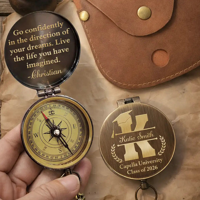 Go Confidently In The Direction Of Your Dreams - Personalized Engraved Brass Compass