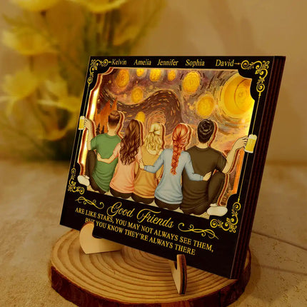 Good Friends Are Like Stars - Personalized LED Light Wooden Plaque