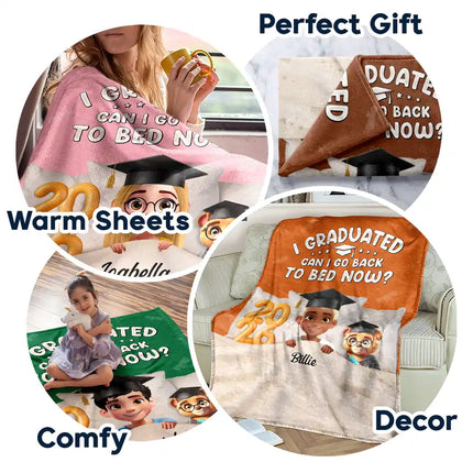 Graduated Can I Go Back To Bed Now - Personalized Fleece Blanket, Sherpa Blanket