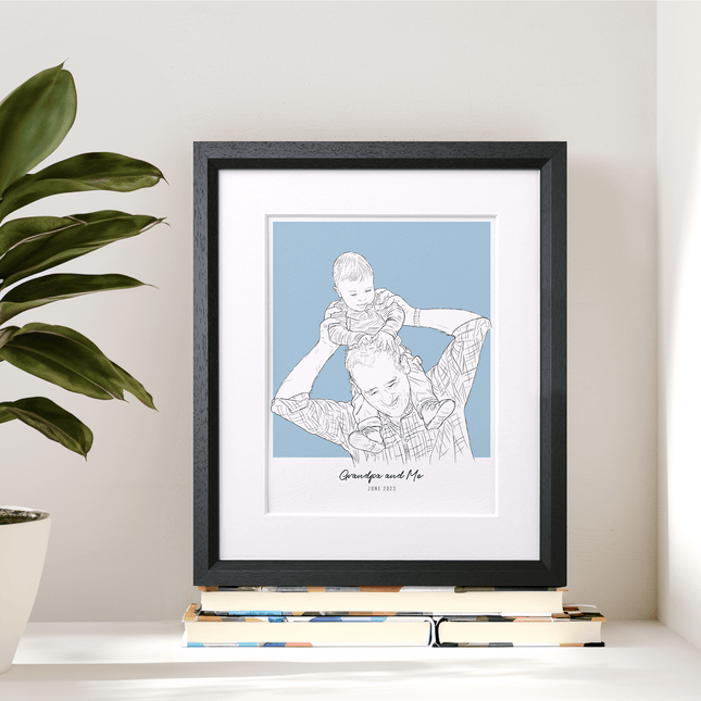 Daddy and me Colour Block People Line Portrait - Custom Portrait Art