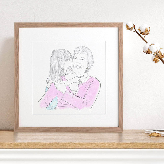 Grandparent Personalised Line Portrait - Custom Portrait Art