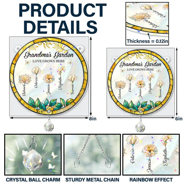 Grandma's Garden - Personalized Rainbow Suncatcher With Crystal Ball Prism