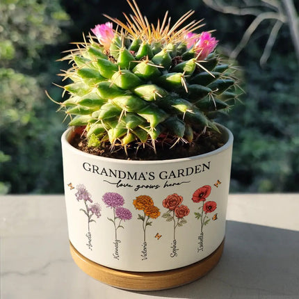 Grandma's Garden Love Grows Here - Personalized Ceramic Plant Pot