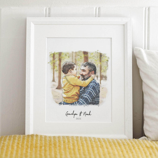 Grandad and Me Illustration - Custom Portrait Art