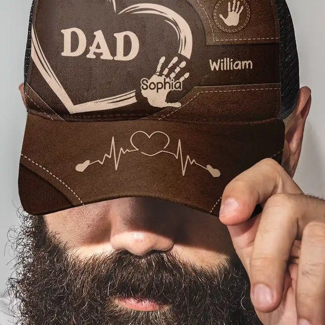 Grandpa Dad Grandma Mom Kids Handprints - Personalized Mesh-back Casual Cap