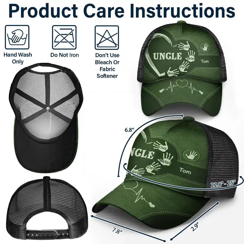 Grandpa Dad Grandma Mom Kids Handprints - Personalized Mesh-back Casual Cap