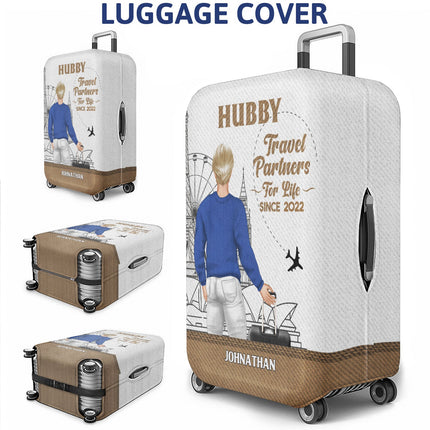Travel Couple Hubby Wifey Partners For Life - Gift For Couples - Personalized Combo 2 Luggage Covers