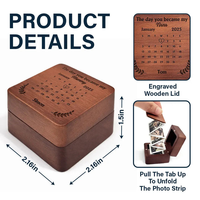 Custom Photo Calendar The Day You Became My Mommy Daddy - Personalized Wooden Accordion Photo Box