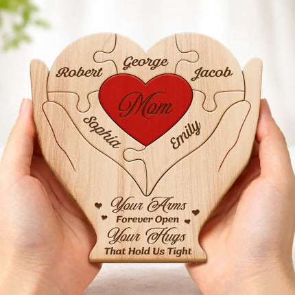 Hands Holding Heart You Are The Piece That Holds Us Together - Personalized Custom Shaped Wooden Puzzle