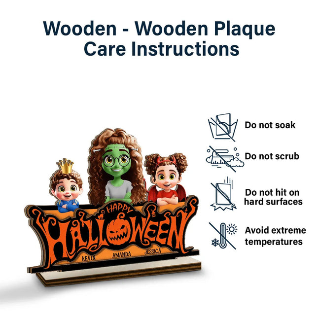 Happy Halloween Family Costume - Personalized Custom Shaped 2-Layered Wooden Plaque
