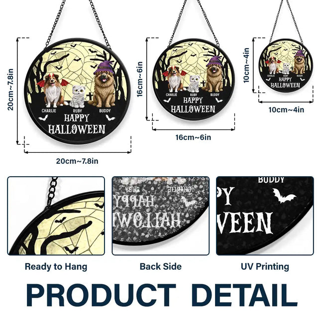 Happy Meowloween Halloween Pets - Personalized Stained Glass Window Hanging Suncatcher