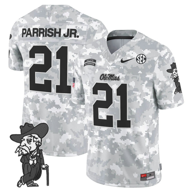 Henry Parrish Jr. Ole Miss Rebels 2026 Salute to Service Vapor Limited Custom Jersey - Arctic Camo