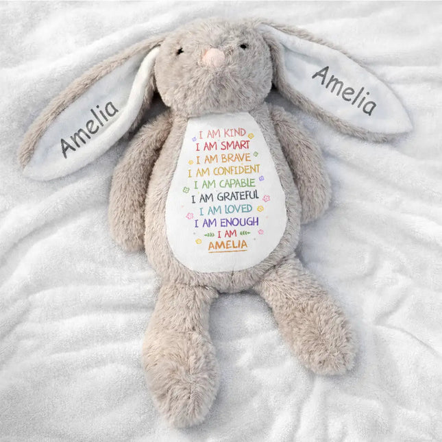 I Am Kind I Am Smart Rabbit With Name - Personalized Soft Toy Bunny
