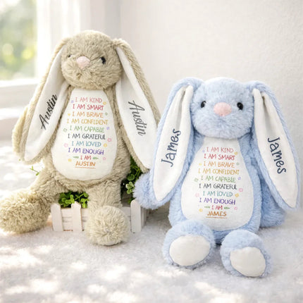 I Am Kind I Am Smart Rabbit With Name - Personalized Soft Toy Bunny
