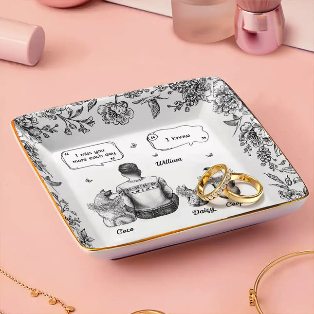 I Miss You Memorial Dog Cat Toile - Personalized Ring Dish
