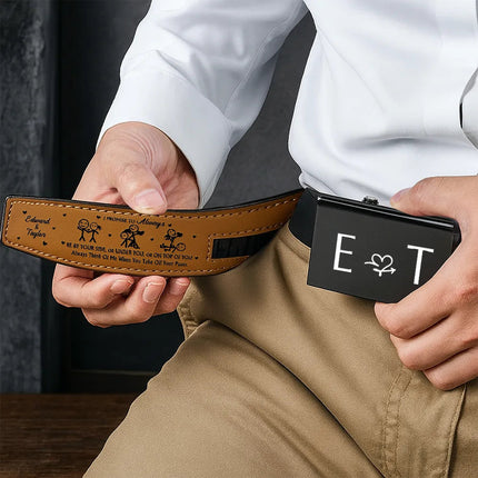 I Promise I'll Always By Your Side - Personalized Leather Belt With Engraved Buckle