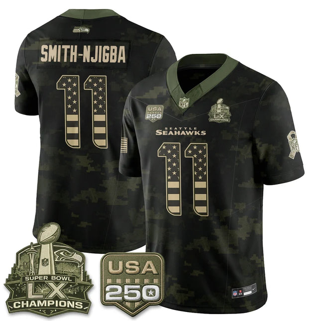 Jaxon Smith-Njigba Seattle Seahawks 2026 Salute to Service Edition Vapor Jersey - Camo Flag