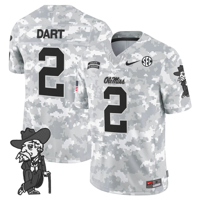 Jaxson Dart Ole Miss Rebels 2026 Salute to Service Vapor Limited Custom Jersey - Arctic Camo
