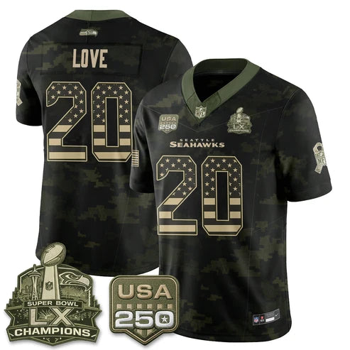 Julian Love Seattle Seahawks 2026 Salute to Service Edition Vapor Jersey - Camo Flag