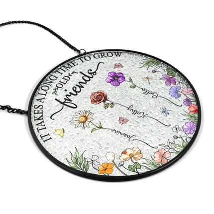 Birth Flower Sisters Besties From The Same Garden - Personalized Stained Glass Window Hanging Suncatcher