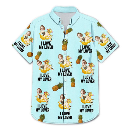 Custom Photo Funny On Flamingo I Love My Lover - Personalized Hawaiian Shirt