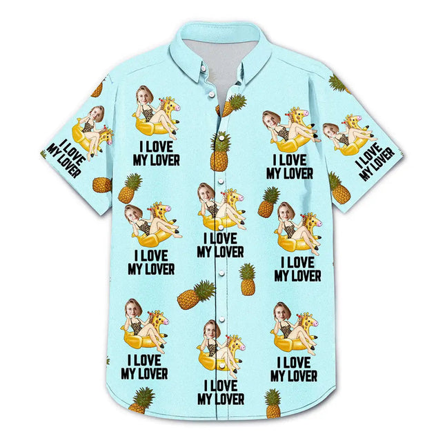 Custom Photo Funny On Flamingo I Love My Lover - Personalized Hawaiian Shirt