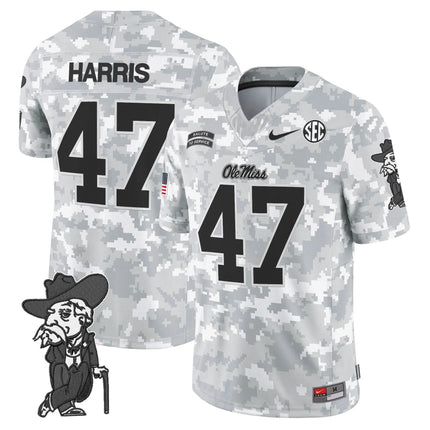 Kamala Harris Ole Miss Rebels 2026 Salute to Service Vapor Limited Custom Jersey - Arctic Camo