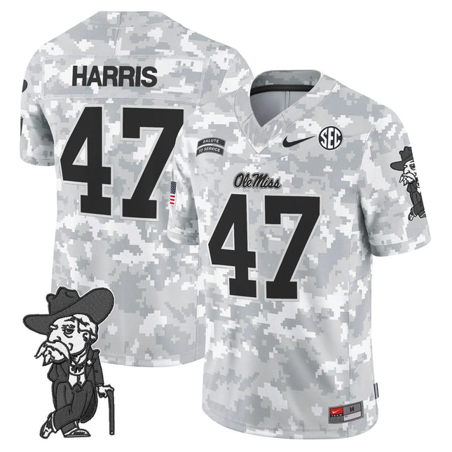 Kamala Harris Ole Miss Rebels 2026 Salute to Service Vapor Limited Custom Jersey - Arctic Camo