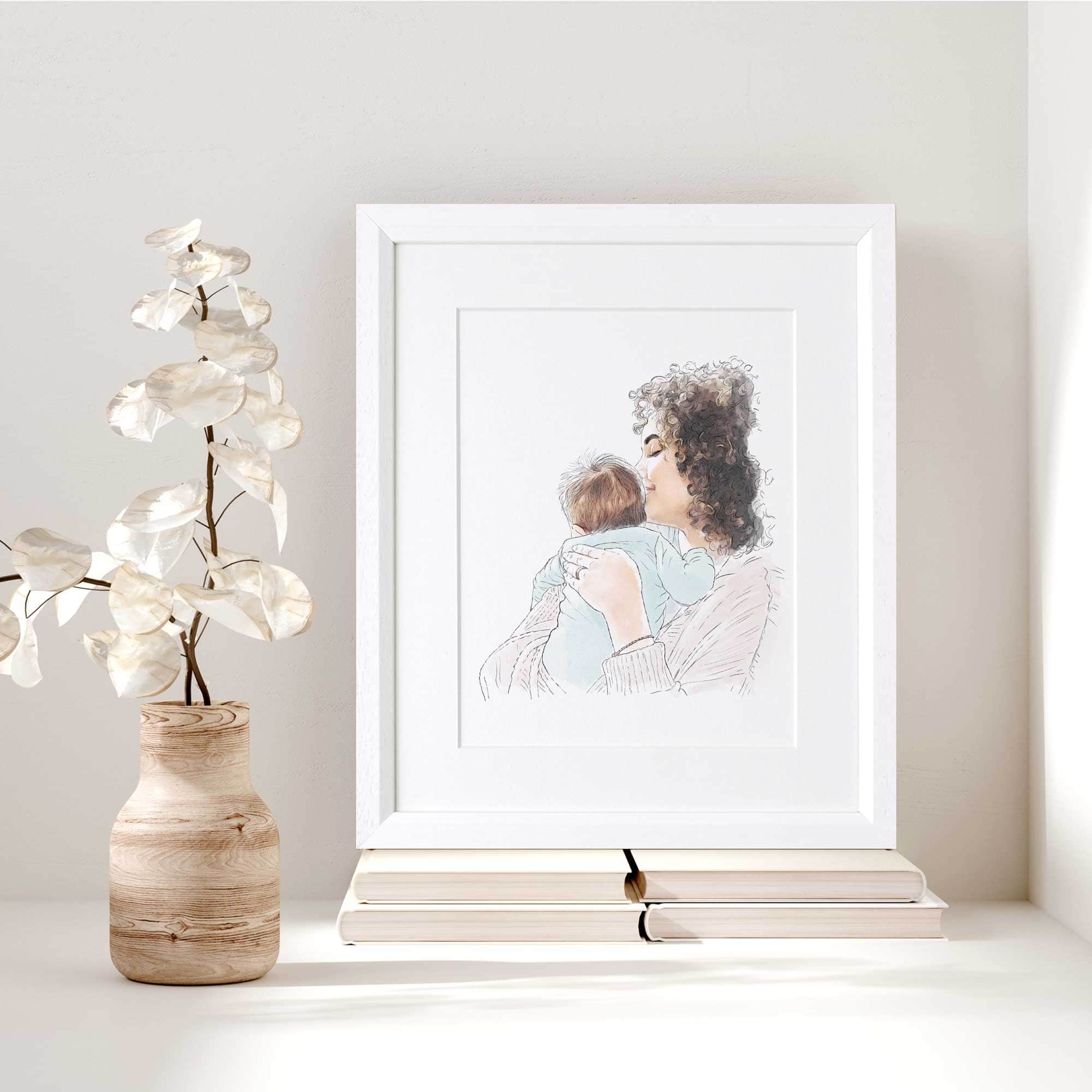 Mummy and Me Line Portrait - Custom Portrait Art