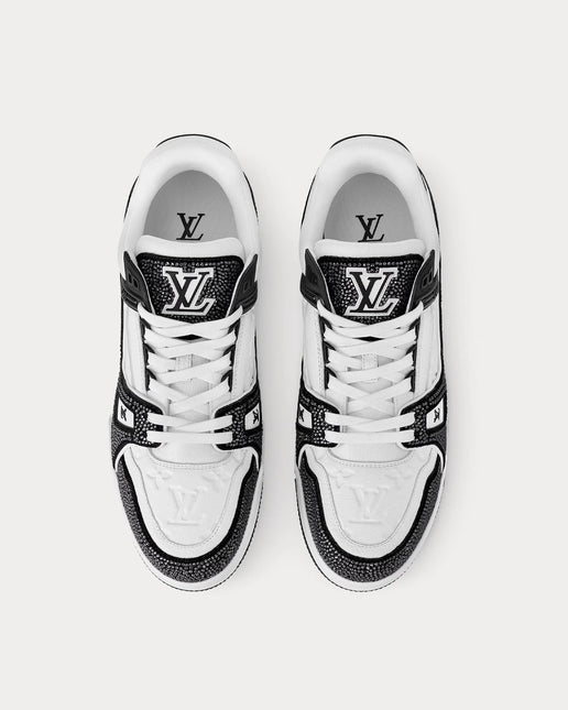 Men's LV Trainers Swarovski Crystals & Monogram-Embossed Black Low Top Sneakers