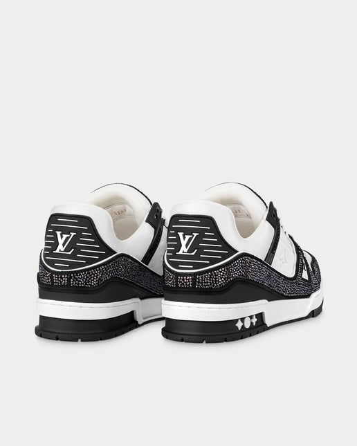 Men's LV Trainers Swarovski Crystals & Monogram-Embossed Black Low Top Sneakers